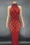 slight stretch crew neck rhinestone mesh sleeveless maxi dress new add colors_Red