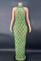 slight stretch crew neck rhinestone mesh sleeveless maxi dress new add colors_Red_Green