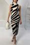 sexy slight stretch colorblock stripe knitted two colors bodycon midi dress_Black
