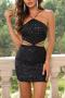 sexy non-stretch 7 colors solid sling sequins slim backless mini dress_Black