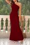 elegant non-stretch one-shoulder mesh patchwork zip-up sequin maxi mermaid dress_Black_Red_Rose Red