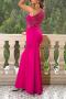 elegant non-stretch one-shoulder mesh patchwork zip-up sequin maxi mermaid dress_Black_Red_Rose Red_Magenta