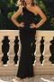 elegant non-stretch one-shoulder mesh patchwork zip-up sequin maxi mermaid dress_Black
