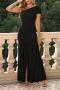 elegant non-stretch solid color one-shoulder high slit slim pleated maxi dress_Black