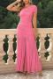 elegant non-stretch solid color one-shoulder high slit slim pleated maxi dress_Black_White_Pink