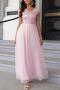 elegant non-stretch 5-colors mesh patchwork sequins zip-up maxi dress_Black_Pink
