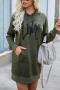 casual slight stretch letter fixed printing 8 colors hooded pocket mini dress_Black_White_Gray_Pink_Green_Dark Green