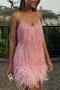 sexy plus-size slight stretch feather sequins tassel mini dress_Black_White_Pink