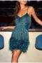 sexy plus-size slight stretch feather sequins tassel mini dress_Black_White_Pink_Dark Green