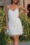 sexy plus-size slight stretch feather sequins tassel mini dress_Black_White