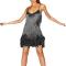 sexy plus-size slight stretch feather sequins tassel mini dress_Black