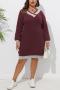 stylish plus size slight stretch colorblock knitted sweater midi dress_Black_Rose Red