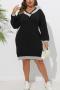 stylish plus size slight stretch colorblock knitted sweater midi dress_Black