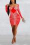 sexy plus-size stretch mesh rhinestone shoulder pads mini dress(with panties)_Black_White_Red