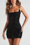 sexy slight stretch sequin decor slim backless lace-up mini dress_Black
