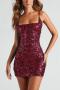sexy slight stretch sequin decor slim backless lace-up mini dress_Black_Rose Red