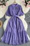 casual non-stretch lace with belt crew neck button midi dress_Black_White_Pink_Rose Red_Yellow_Sky Blue_Dark Blue_Light Purple