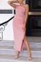 elegant non-stretch 8-colors one-shoulder solid color slit zip-up midi dress_Black_White_Pink