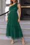 elegant non-stretch ruffled mesh one-shoulder maxi dress_Red_Dark Green