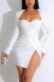 sexy plus size stretch sequin square neck slit mini dress(with boned& underwire)_Black_White