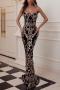 elegant non-stretch strapless sequins zip-up mermaid maxi evening dress_Black