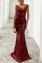 elegant non-stretch off-shoulder sequins zip-up mermaid maxi evening dress_Rose Red