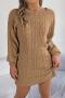 stylish slight stretch twist knitted 3 colors sweater mini dress(no belt)_Gray_Dark Green_Khaki