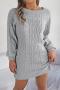 stylish slight stretch twist knitted 3 colors sweater mini dress(no belt)_Gray