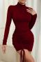 xs-l sexy slight stretch 3 colors drawstring bodycon mini dress_Black_Rose Red