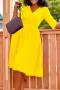 sexy plus size slight stretch solid color v-neck with belt midi dress_Pink_Yellow