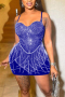 sexy plus size slight stretch sling slim rhinestone tassel mini dress_Black_Red_Magenta_Blue