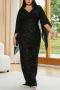 elegant plus size non-stretch sequins patchwork zip-up slit maxi evening dress_Black