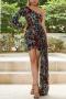 elegant non-stretch sequins one shoulder slim mini evening dress_Beige_Gold_Multicolor