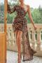 elegant non-stretch sequins one shoulder slim mini evening dress_Beige_Gold