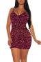 sexy plus size slight stretch solid color sequins sling slim zip-up mini dress_Black_Red_Magenta