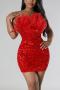 sexy plus size slight stretch feather sequin decor tube design slim mini dress_Black_Red