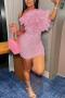 sexy plus size slight stretch rhinestone feather decor tube design mini dress_Pink