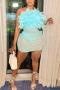 sexy plus size slight stretch rhinestone feather decor tube design mini dress_Pink_Sky Blue