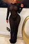 sexy plus size slight stretch see through checkered maxi dress(new added colors)_Black