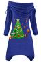 christmas plus size slight stretch christmas tree print drawstring midi dress_Black_Gray_Red_Blue