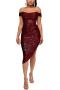 sexy plus size slight stretch 14 colors sequin decor off shoulder midi dress_Black_Gray_Pink_Red_Rose Red
