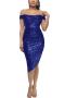 sexy plus size slight stretch 14 colors sequin decor off shoulder midi dress_Black_Gray_Pink_Red_Rose Red_Magenta_Light Green_Dark Green_Sky Blue_Blue