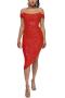 sexy plus size slight stretch 14 colors sequin decor off shoulder midi dress_Black_Gray_Pink_Red
