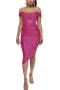 sexy plus size slight stretch 14 colors sequin decor off shoulder midi dress_Black_Gray_Pink_Red_Rose Red_Magenta