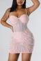 sexy plus size slight stretch underwire rhinestone pearl slim sling mini dress_Black_Pink