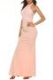elegant plus size slight stretch lace patchwork halter neck backless maxi dress_Pink