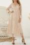 elegant plus size non-stretch sequins tassel v-neck long sleeve midi dress_Black_Beige