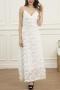 elegant plus size slight stretch solid color sling fuzzy maxi dress_Black_White