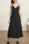 elegant plus size slight stretch solid color sling fuzzy maxi dress_Black