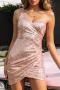 sexy non-stretch solid color sequins zip-up slim one-shoulder mini dress_Pink